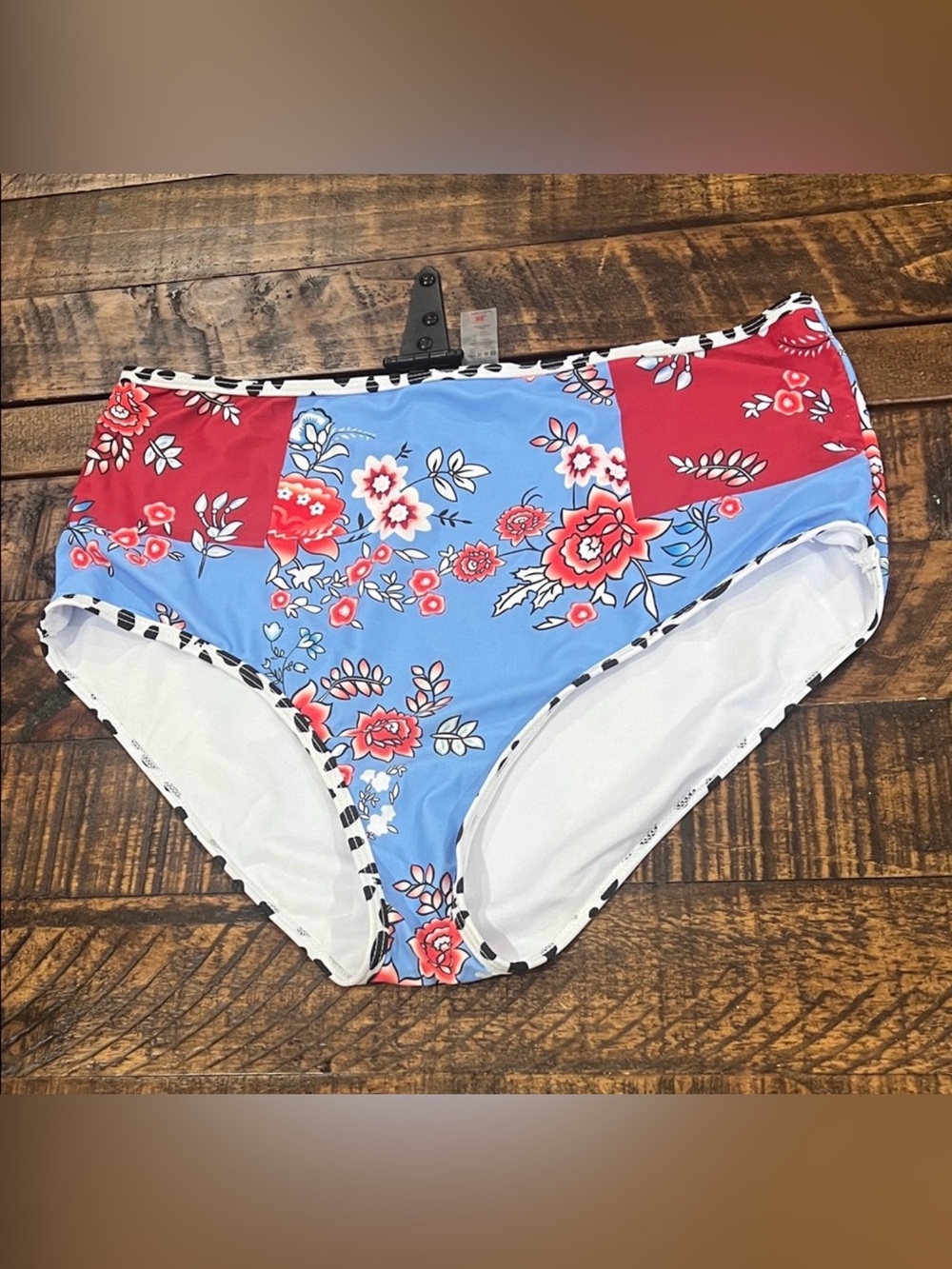 Floral  retro vibe bikini Bottoms  Red and Blue size XL